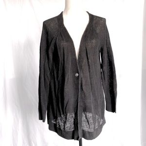 Garnet Hill Black Linen Cardigan Sweater L